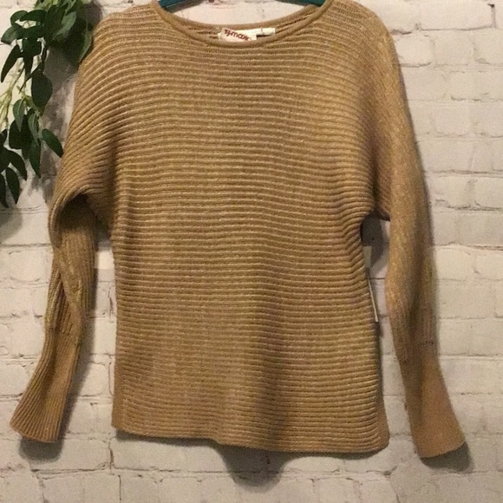 🌼 MAX STUDIO RIBBED KNIT BROWN TOP. SIZE SMALL. BOAT NECK. LONG SLEEVE. SWEATER